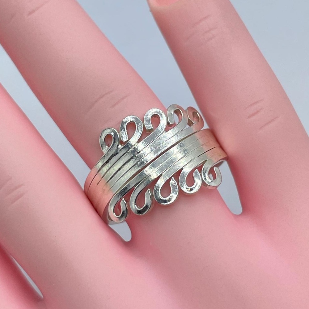Vintage Mexico Silver Scroll Wide Band Ring Boho Southwestern